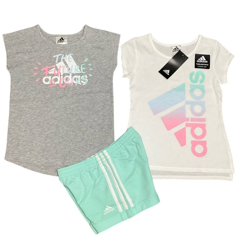 adidas Girl’s Activewear Shirts Shorts 3 Piece Set Size 5 NWT